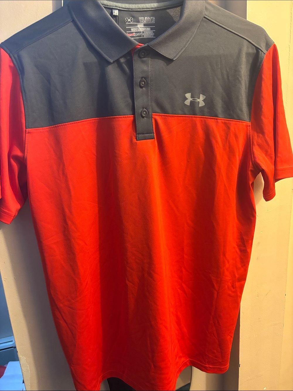 Under Armour Red and Black Colorblock Polo Shirt